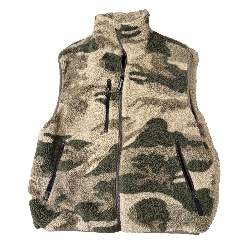 Cabela's Berber Fleece Vest Mens Large Green Camouflage Windstopper Outdoor